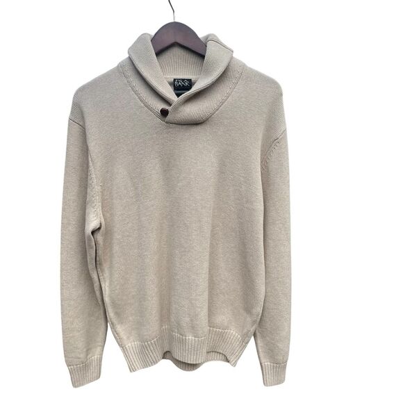 Jos. A. Bank Other - Jos A Bank Shawl Collar Sweater Men L Pullover LS Oatmeal Leather Button